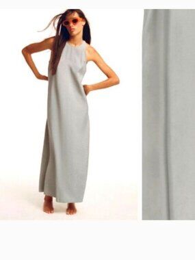 Zara Voluminous Sleeveless High-Neck Maxi Dress in Light Gray, XS